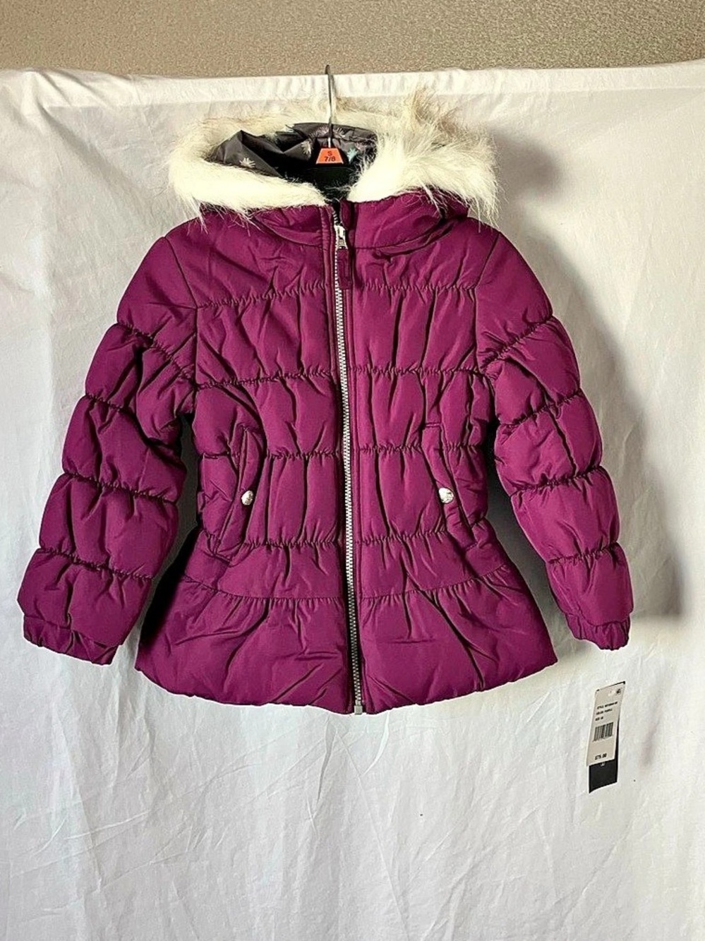 NWT Weather Tamer Girls Purple Puffer Winter Jacket Coat with Hat Size 6X Faux F